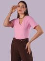 Blusa com Manga e Decote V Rosa Baby