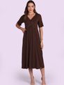 Vestido com Trançado Frontal e Detalhe no Tecido e Bolsos - Marrom
