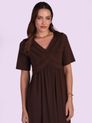 Vestido com Trançado Frontal e Detalhe no Tecido e Bolsos - Marrom