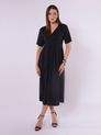 Vestido com Trançado Frontal e Detalhe no Tecido e Bolsos - Preto