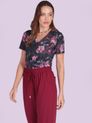 Blusa com Manga e Decote V Estampa Flores