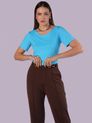Blusa com Manga e Decote Canoa Azul Hortênsia