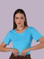 Blusa com Manga e Decote Canoa Azul Hortênsia