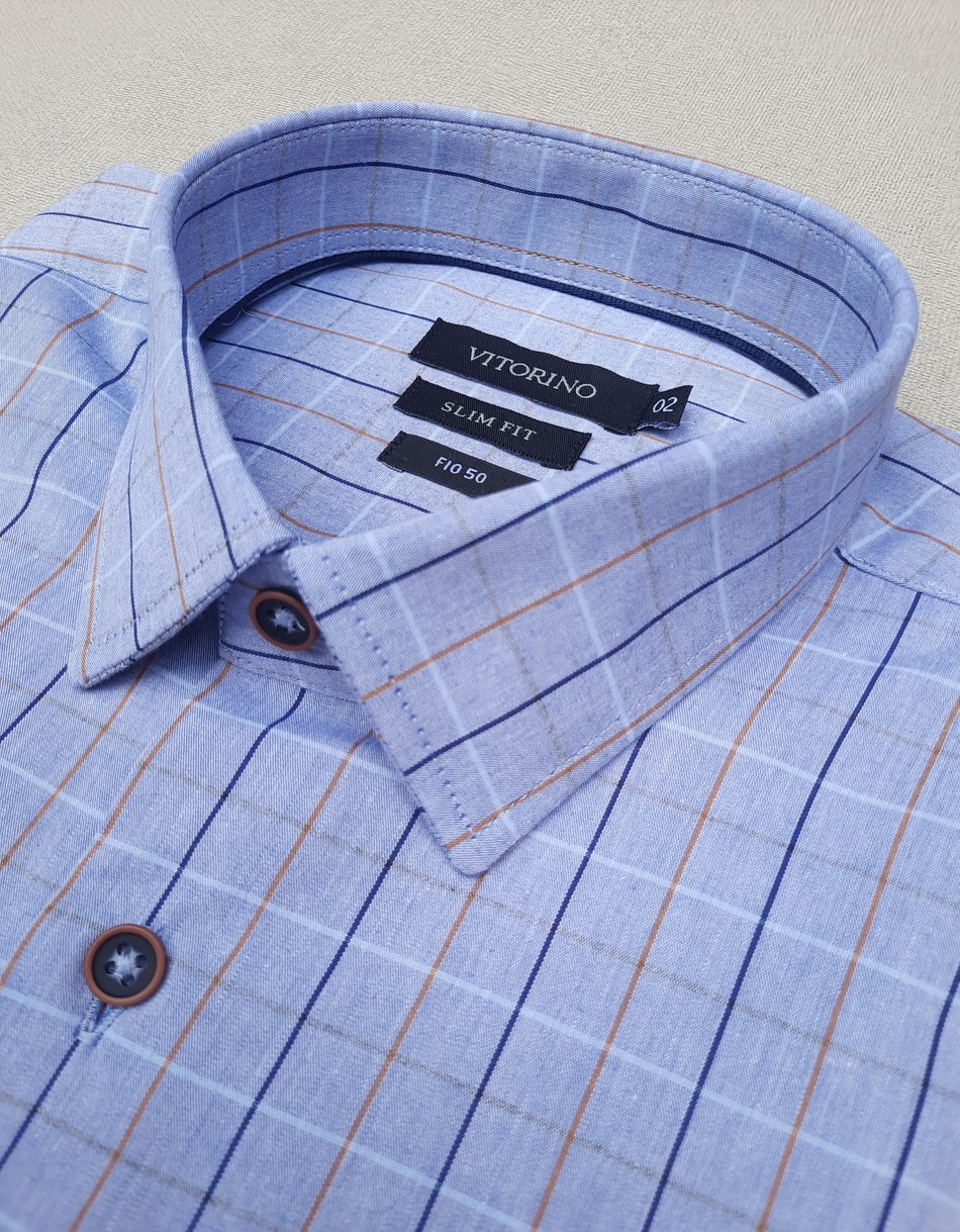 Camisa Slim Fit Xadrez Azul Petróleo