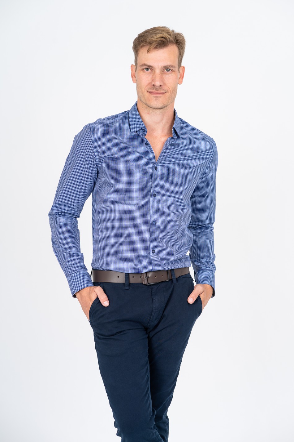 Camisa masculina 100% algodão Casual Xadrez