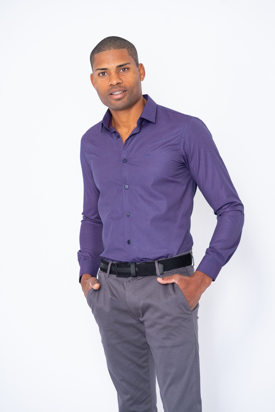 CAMISA SLIM MARINHO/BORDO