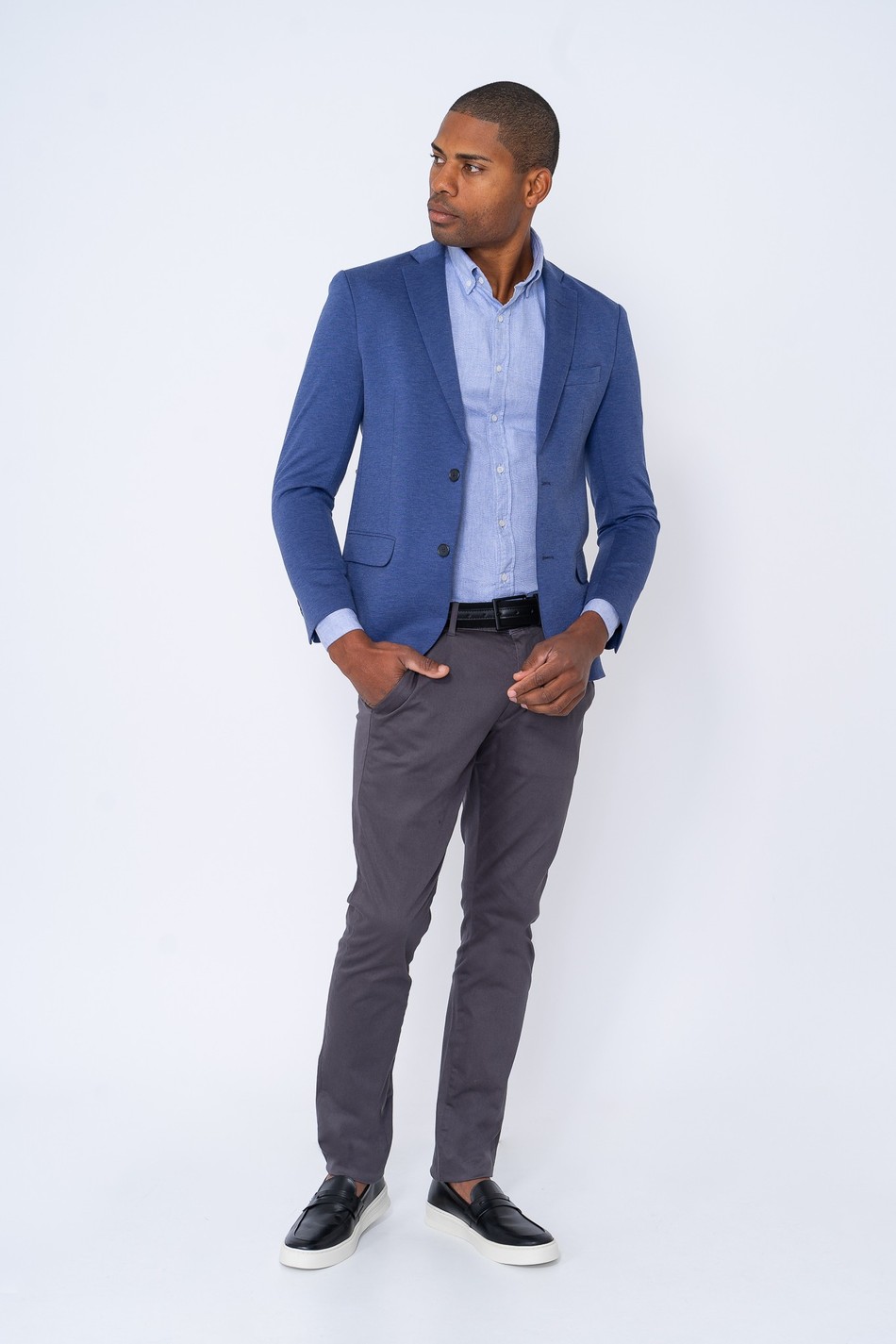 BLAZER MASCULINO EM MALHA AZUL 