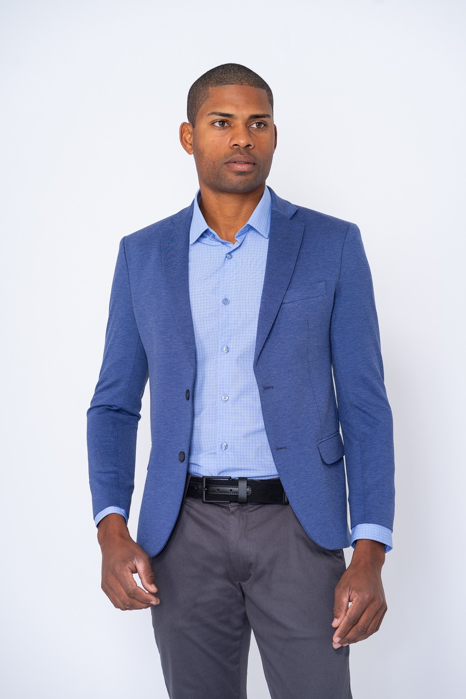 BLAZER MASCULINO EM MALHA AZUL 