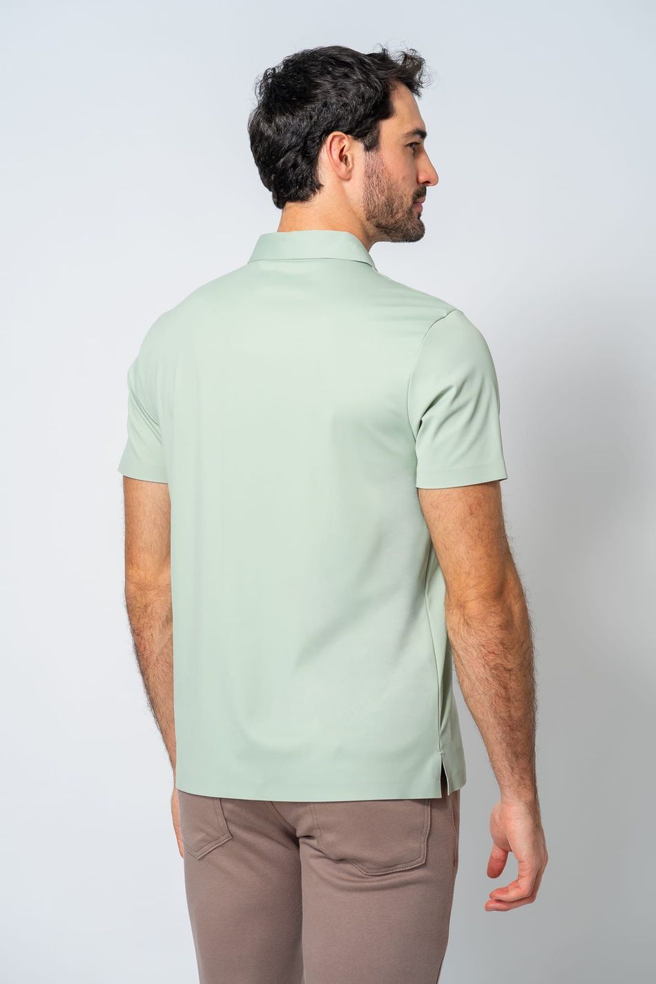 Camisa Polo Masculina de Poliamida Verde-Menta