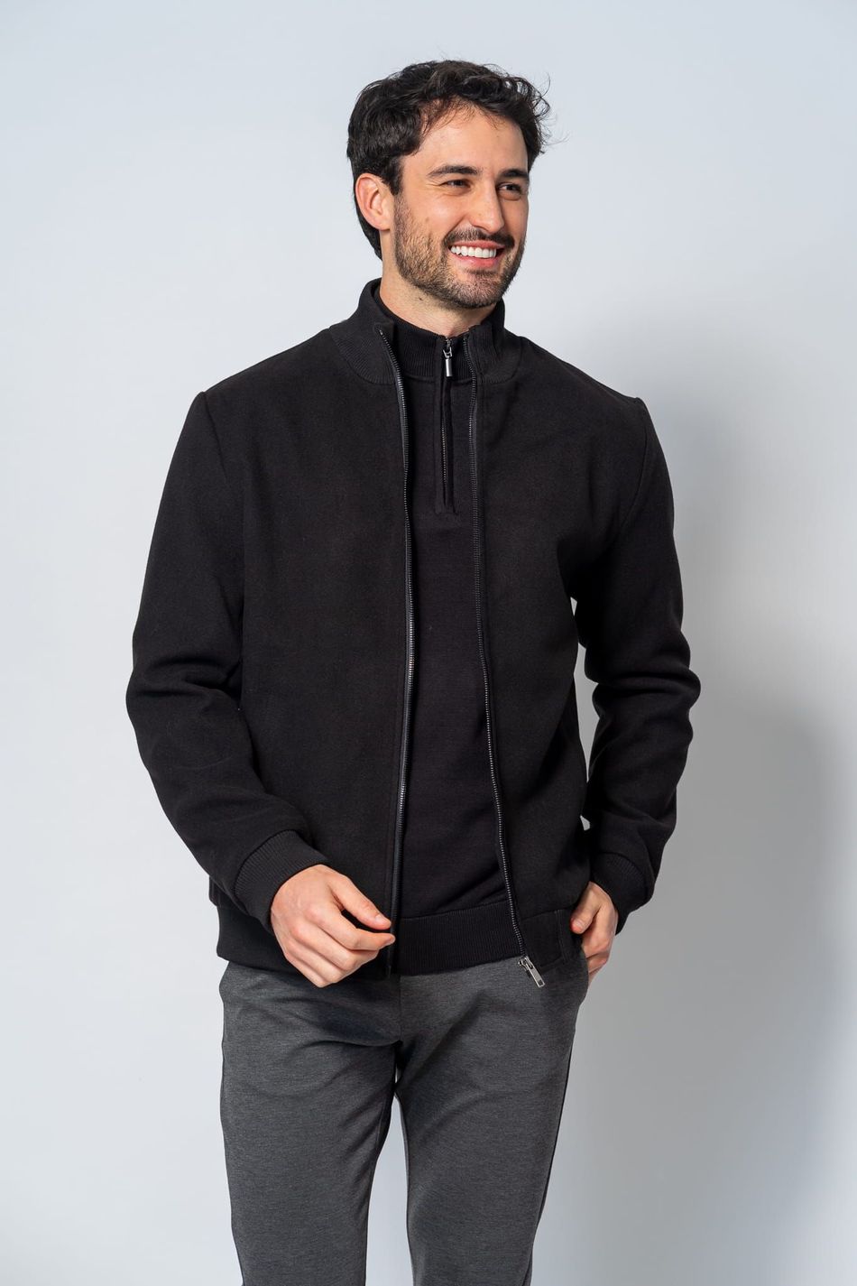 Casaco Masculino Ziper Preto
