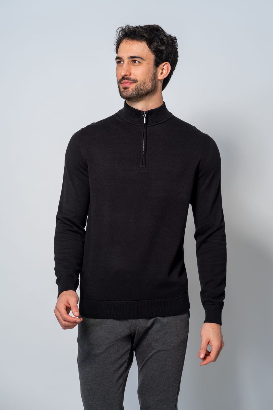 Malha 1/2 Ziper Preto
