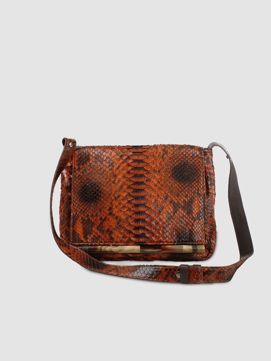 BOLSA PANTANAL COURO PYTHON LARANJA