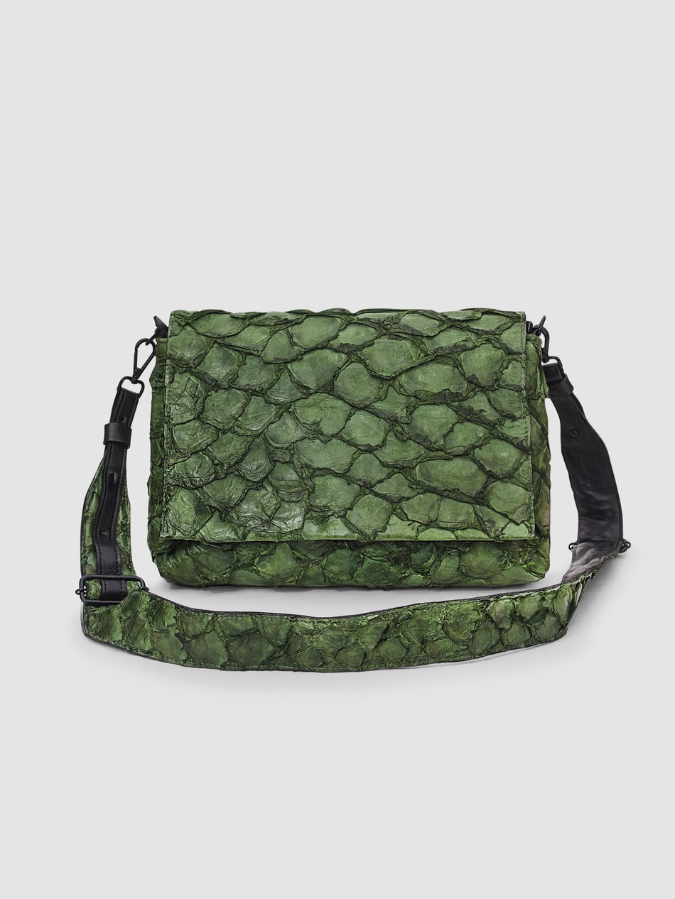 BOLSA TIPUANA COURO PIRARUCU VERDE ESCURO