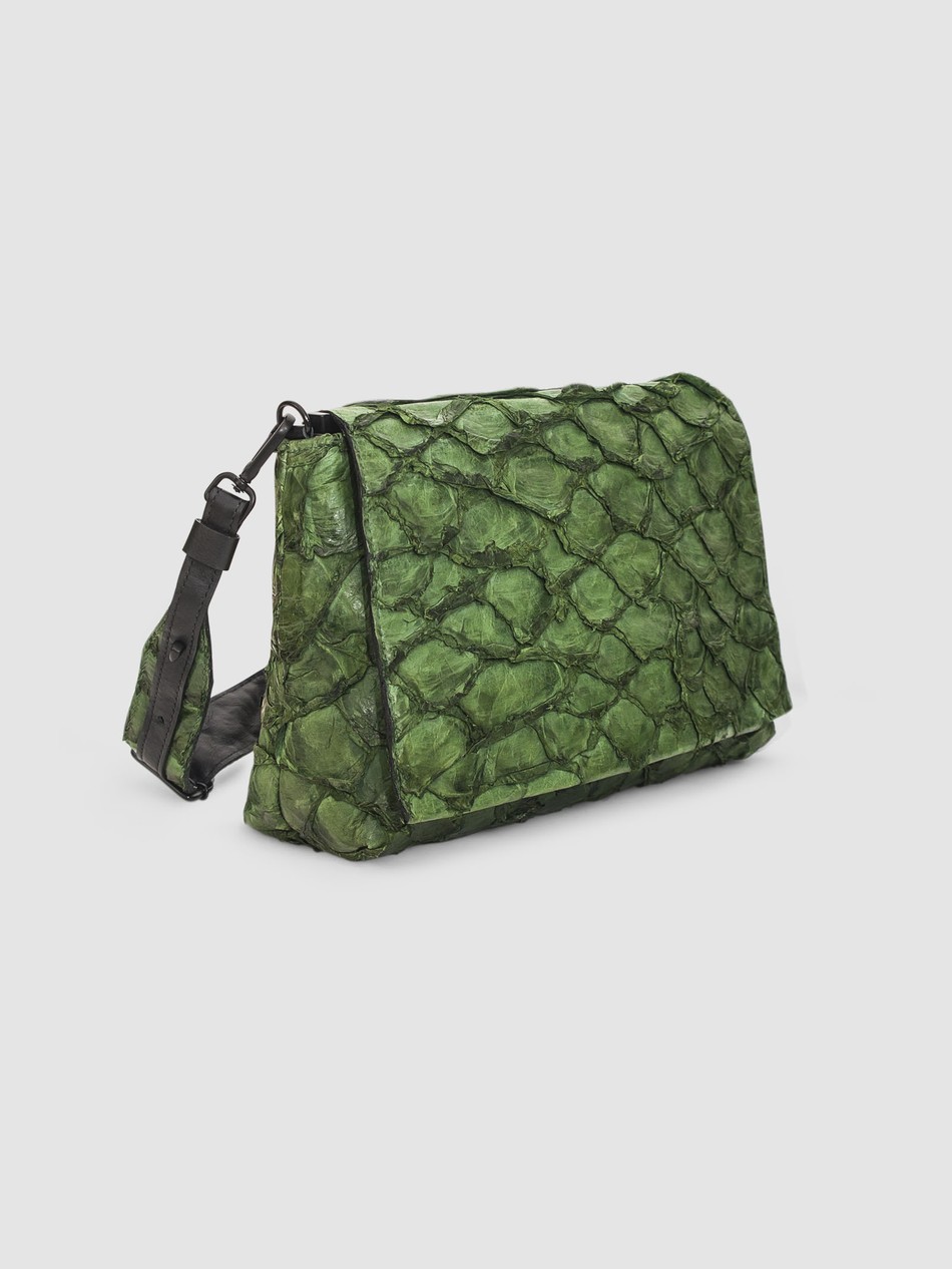 BOLSA TIPUANA COURO PIRARUCU VERDE ESCURO