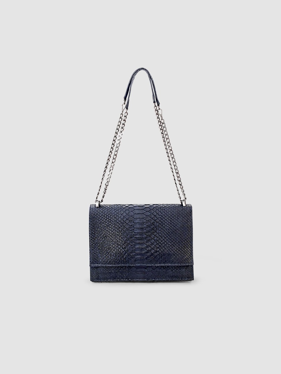 BOLSA TOÉ COURO PYTHON AZUL ESCURO