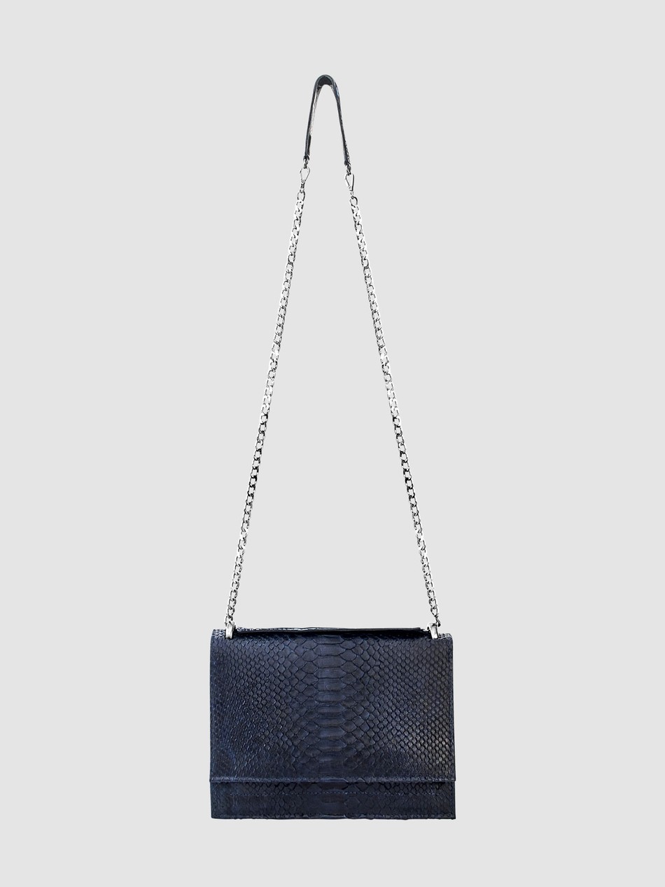 BOLSA TOÉ COURO PYTHON AZUL ESCURO