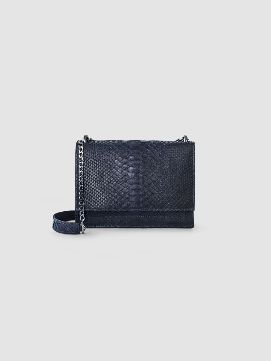 BOLSA TOÉ COURO PYTHON AZUL ESCURO