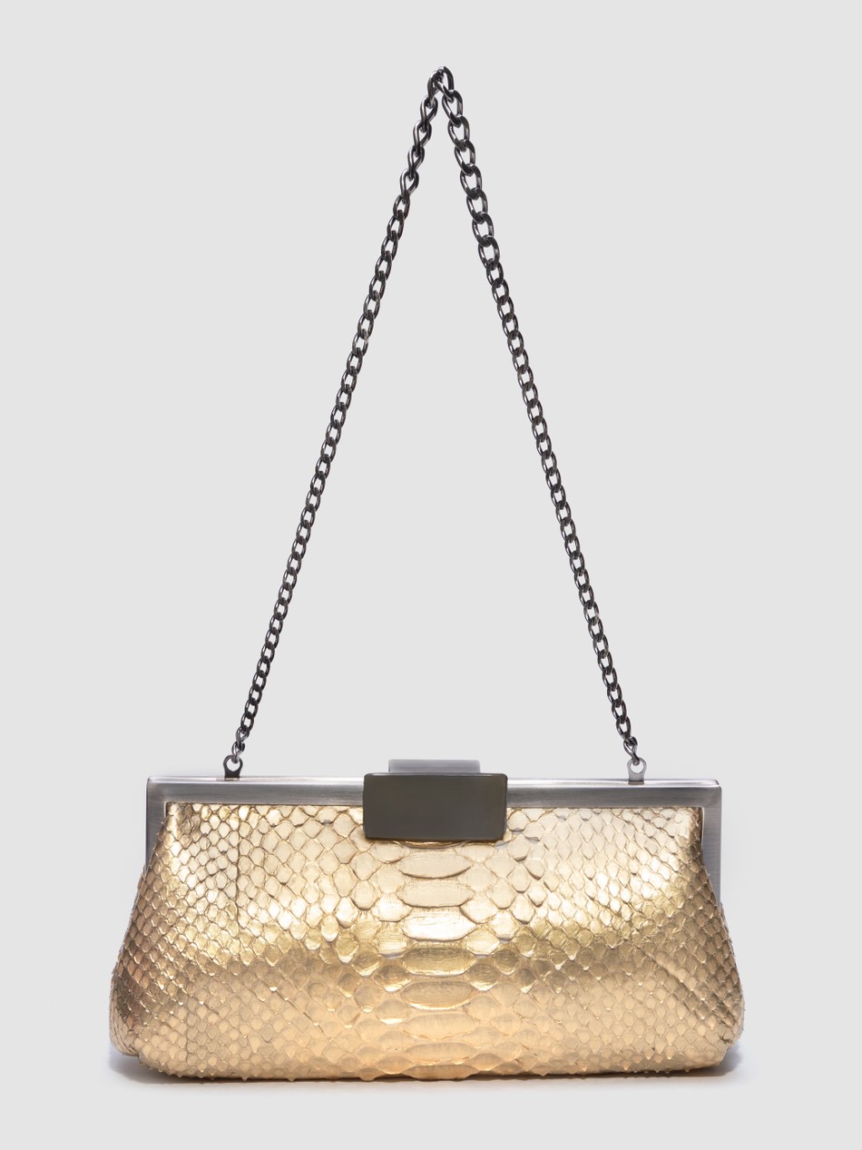 CLUTCH COTIJUBA COURO PYTHON DOURADO CLARO