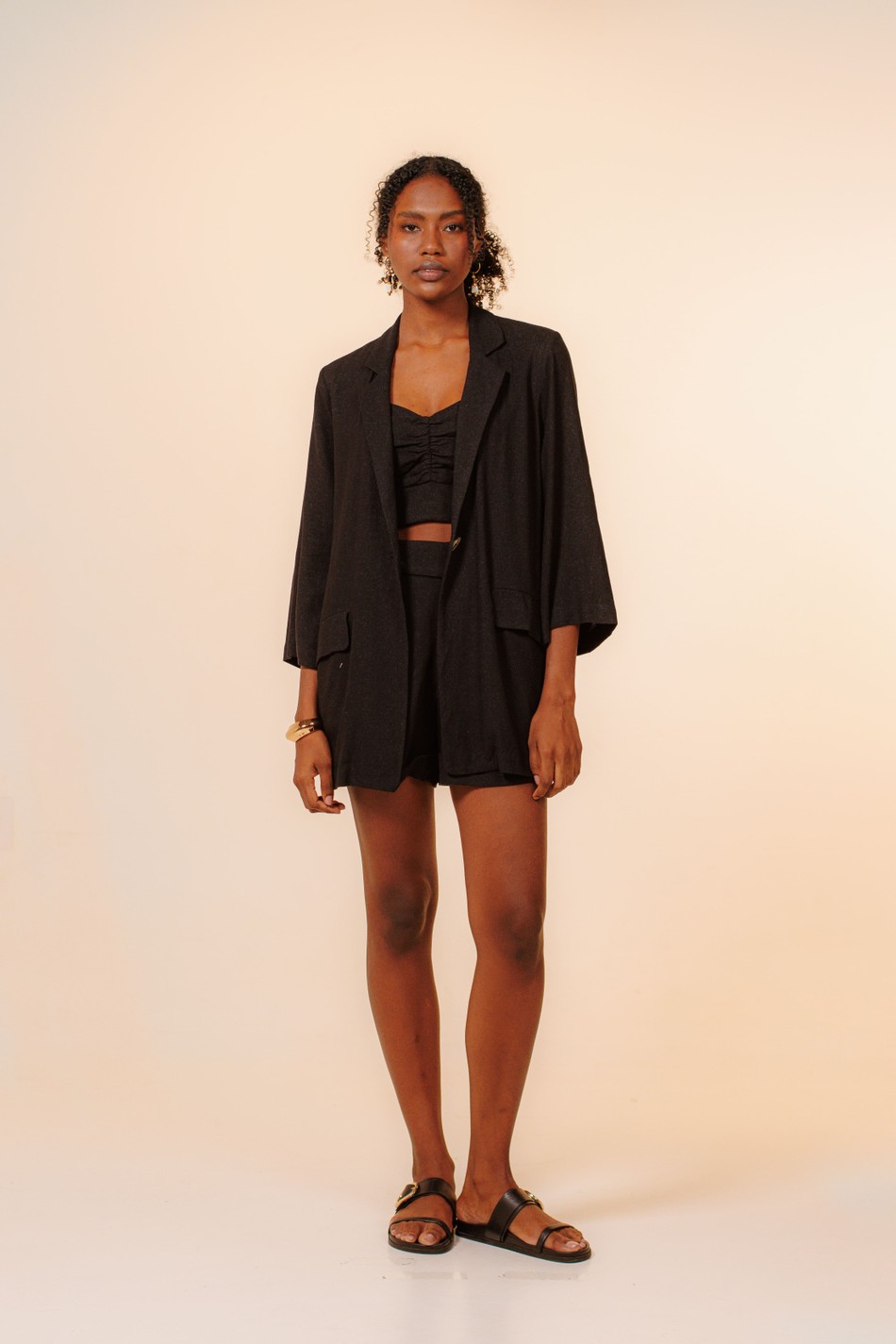 Blazer Oversized Alfaiataria Linho Irá Preto