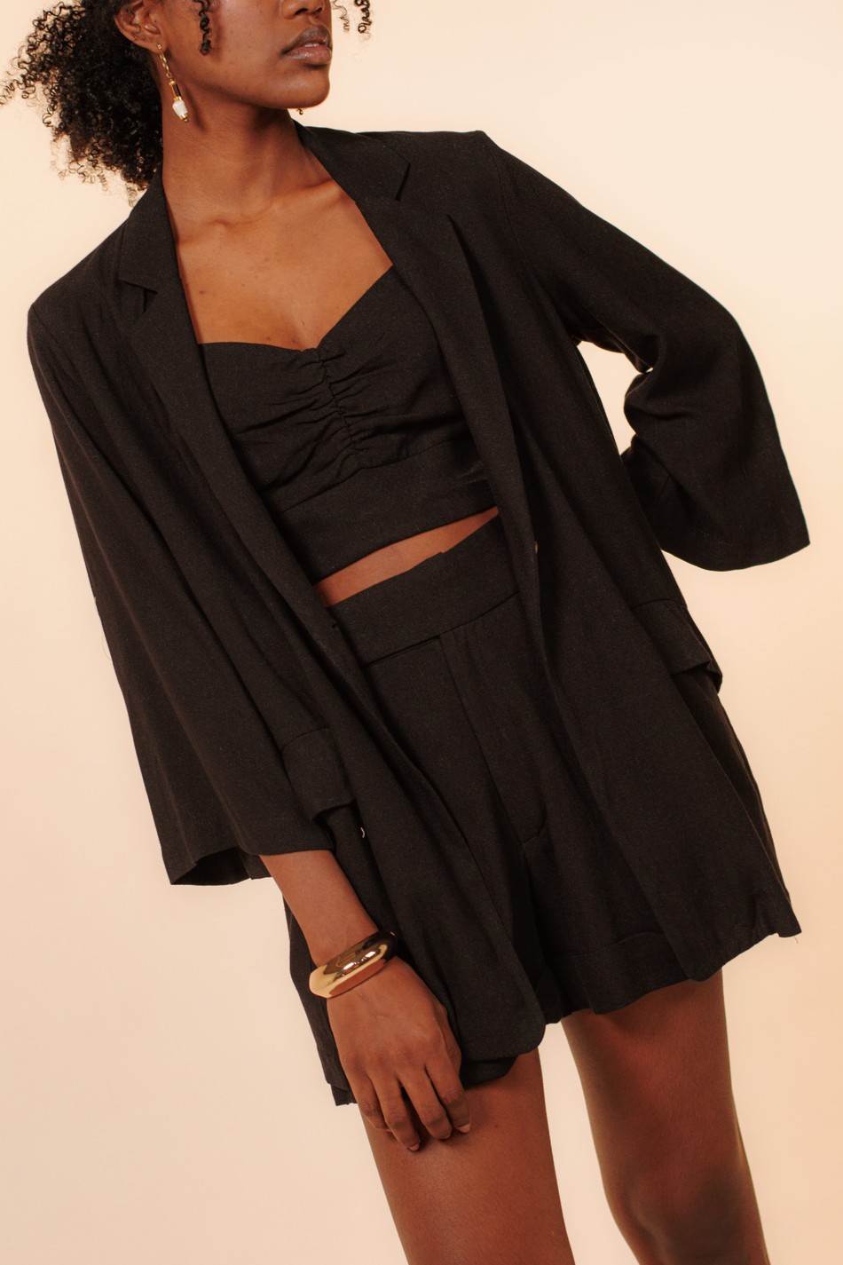 Blazer Oversized Alfaiataria Linho Irá Preto