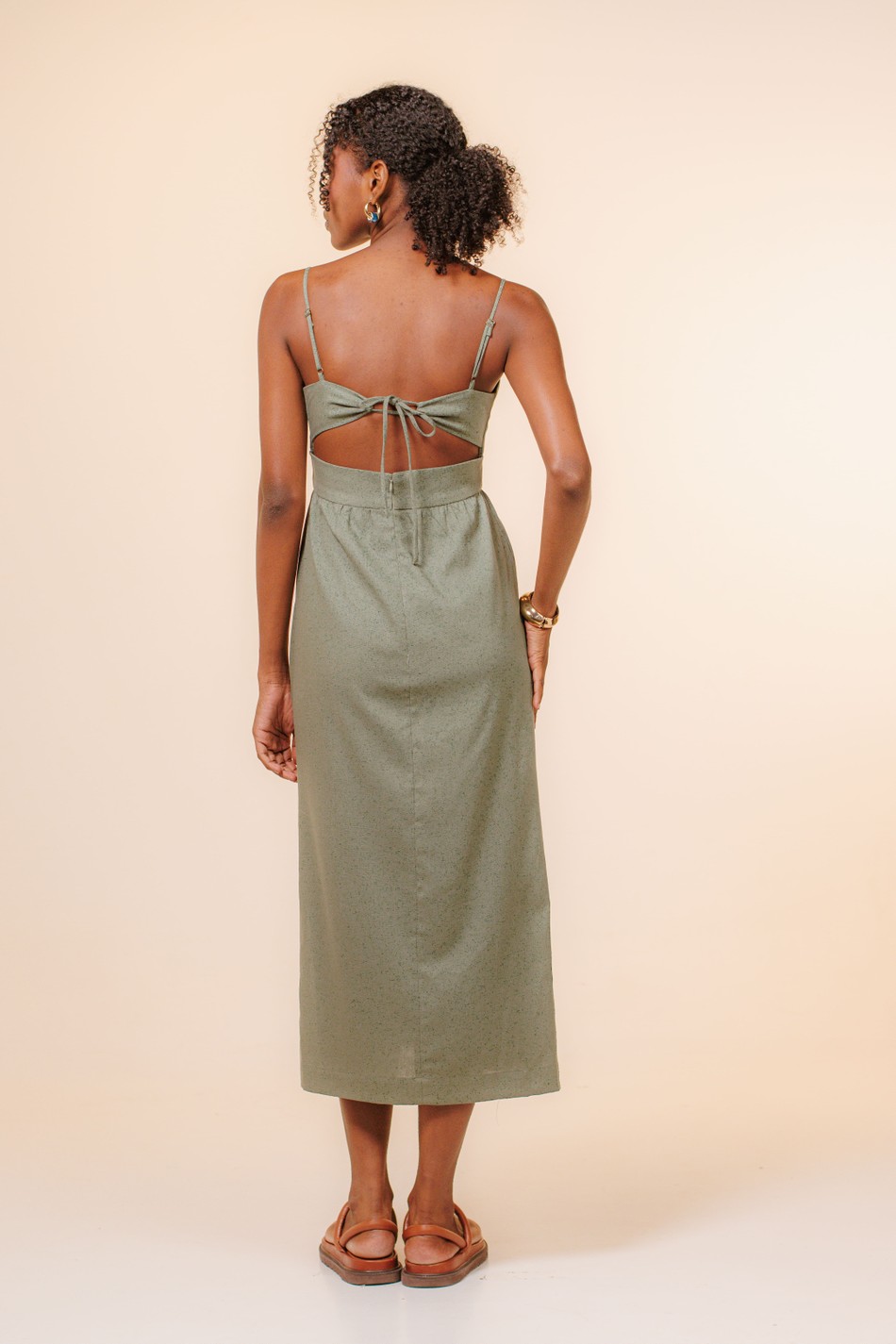 Vestido Cropped Sophi Olive Linho