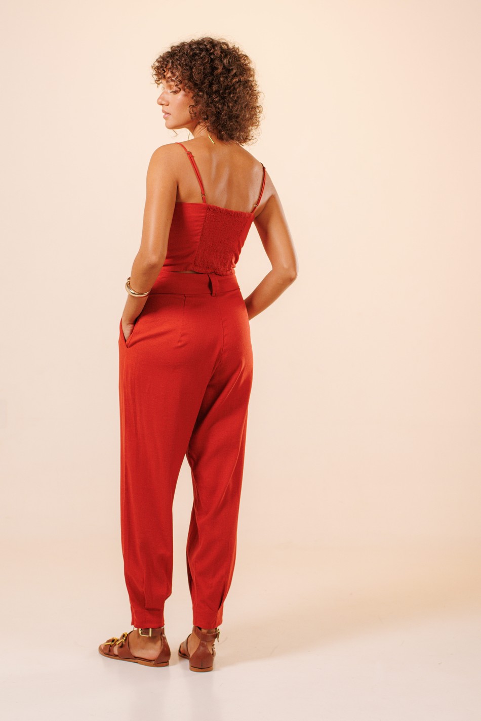 Calça Cropped Linho Natalia Vermelho Aroeira