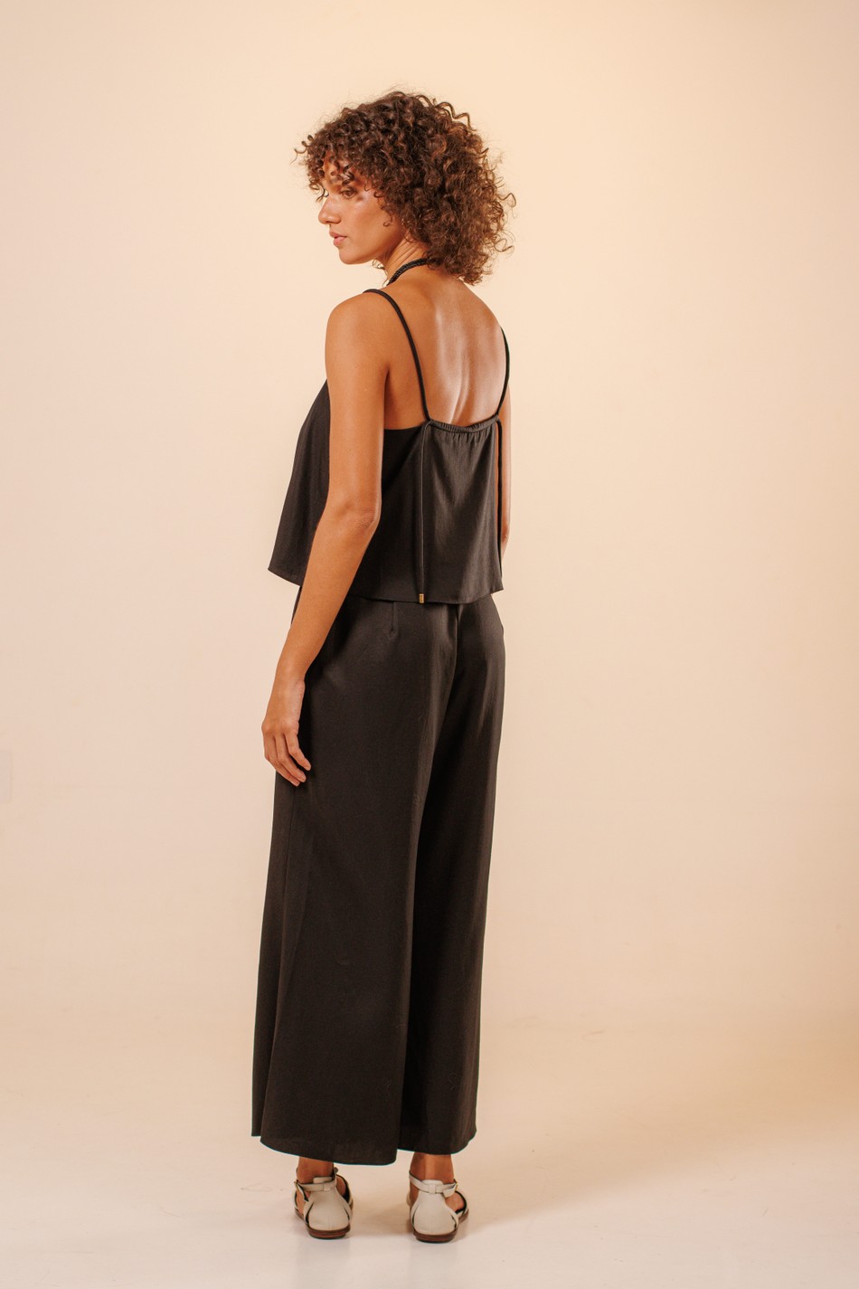 Calça Cropped Wide Leg Marília Preto