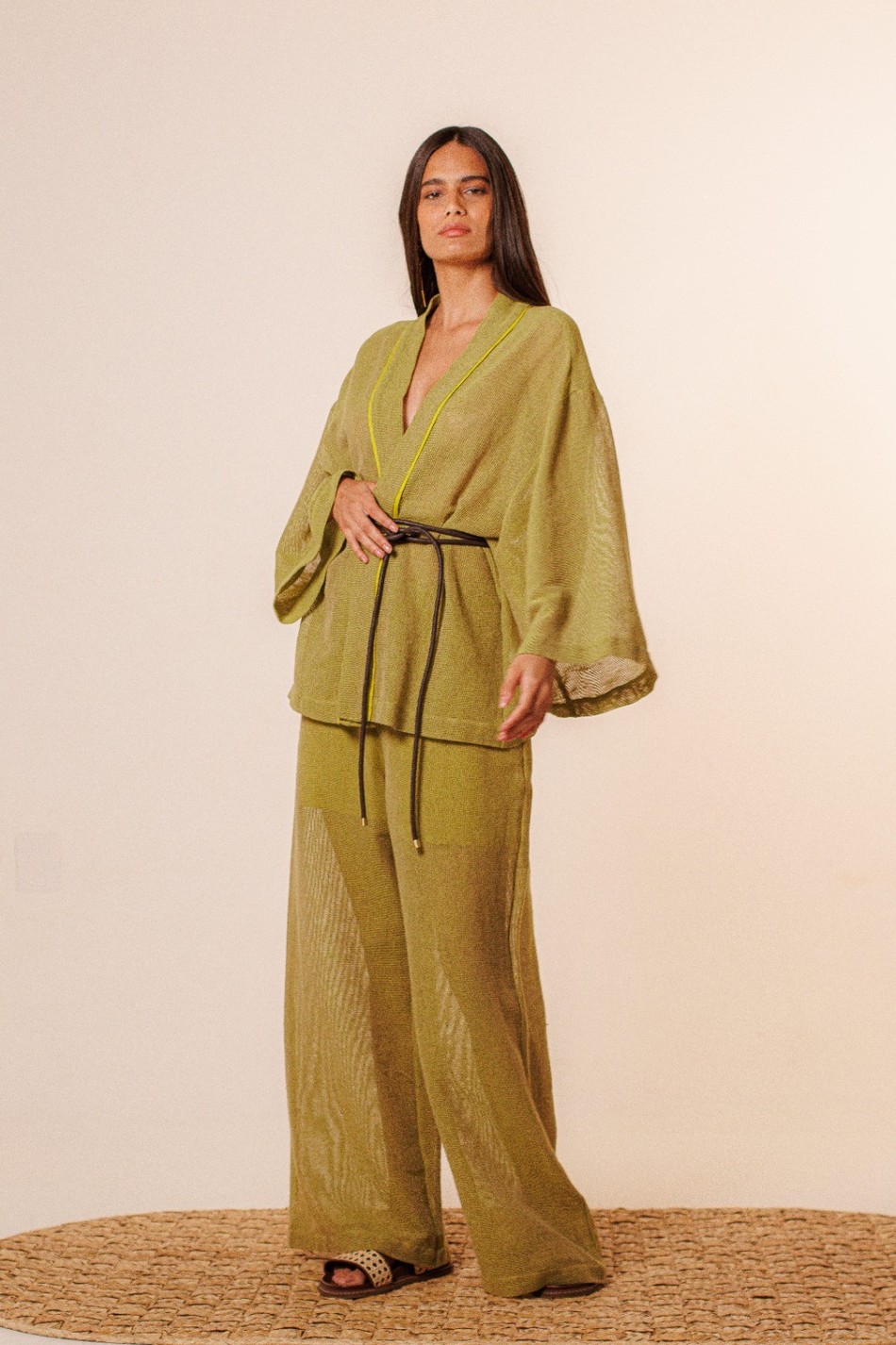 Kimono Algodão com Textura de Tela Anne Verde Veleiro