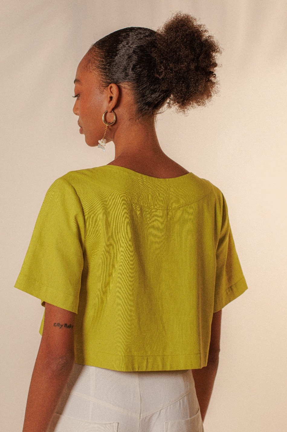 Blusa Manga Curta Linho Paulina Verde Ilha