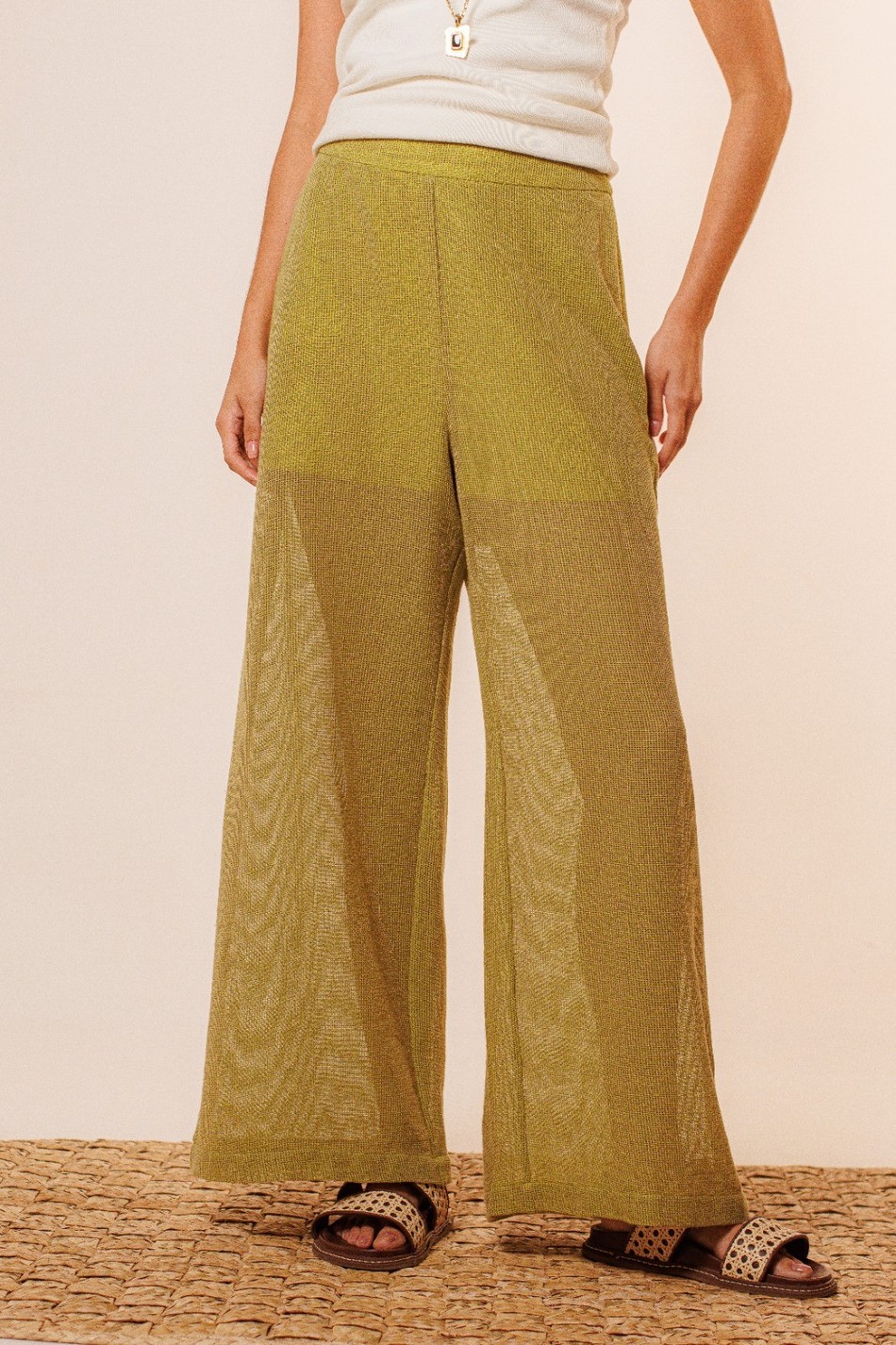 Calça Longa Algodão com Textura de Tela Lane Verde Veleiro