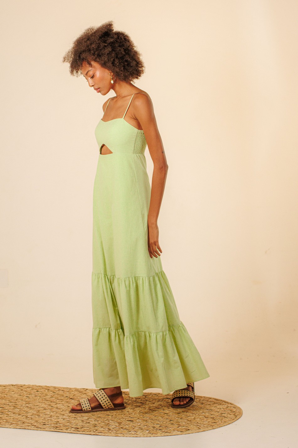 Vestido Longo Amplo Camadas Celeste Verde