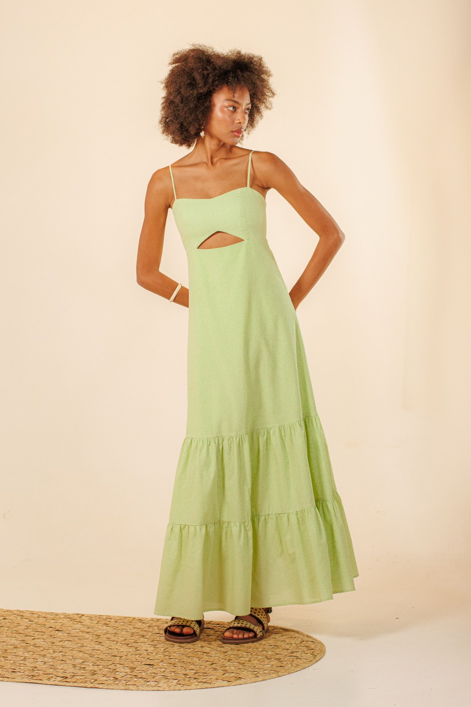 Vestido Longo Amplo Camadas Celeste Verde