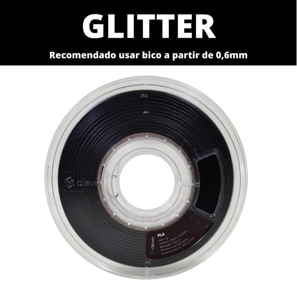 PLA Preto Glitter Premium | 1,75mm | 1 Kg | Cliever
