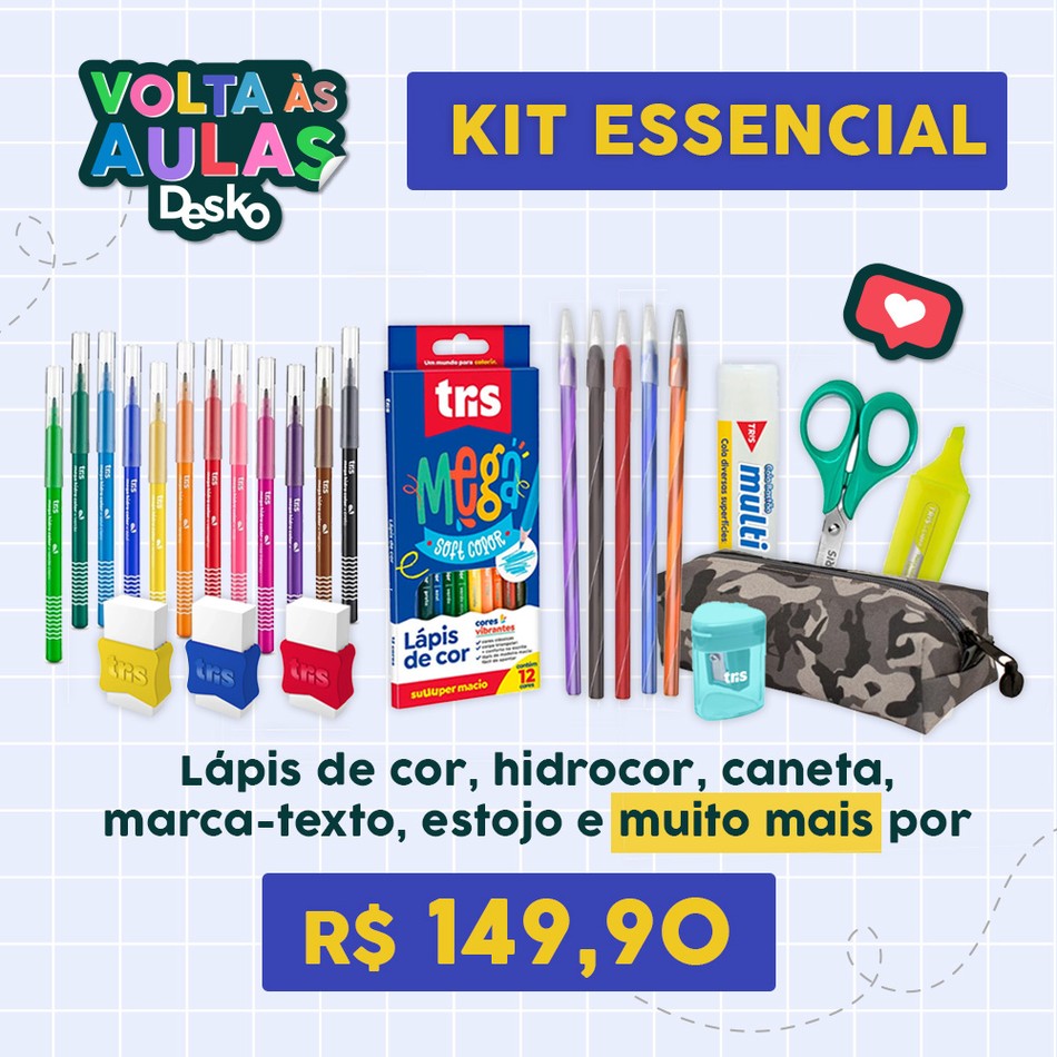 Kit Lista Material Escolar Essencial - 42 itens - Cores Neutras - Desko  Company