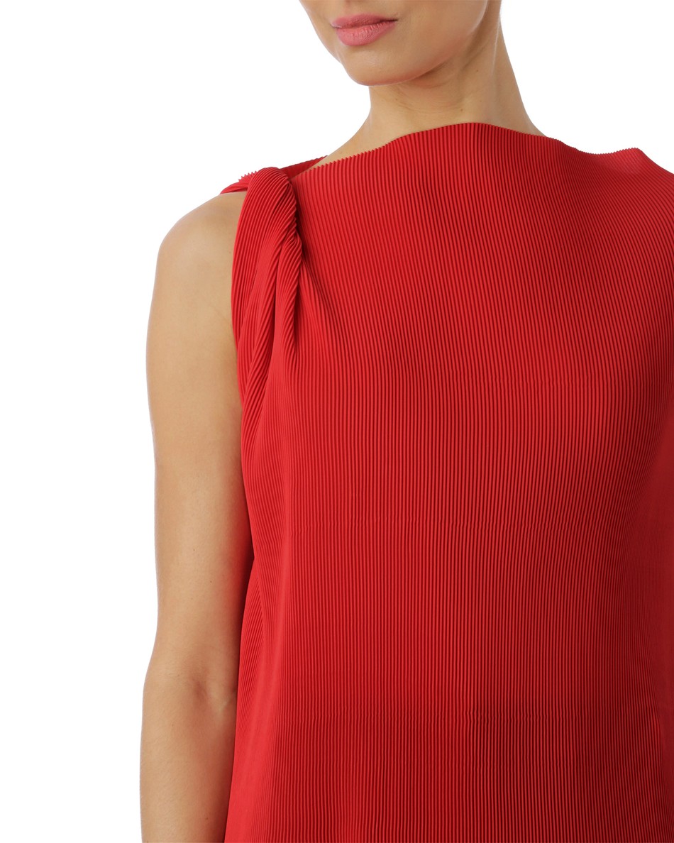 blusa plissada torção nó ombro vermelha