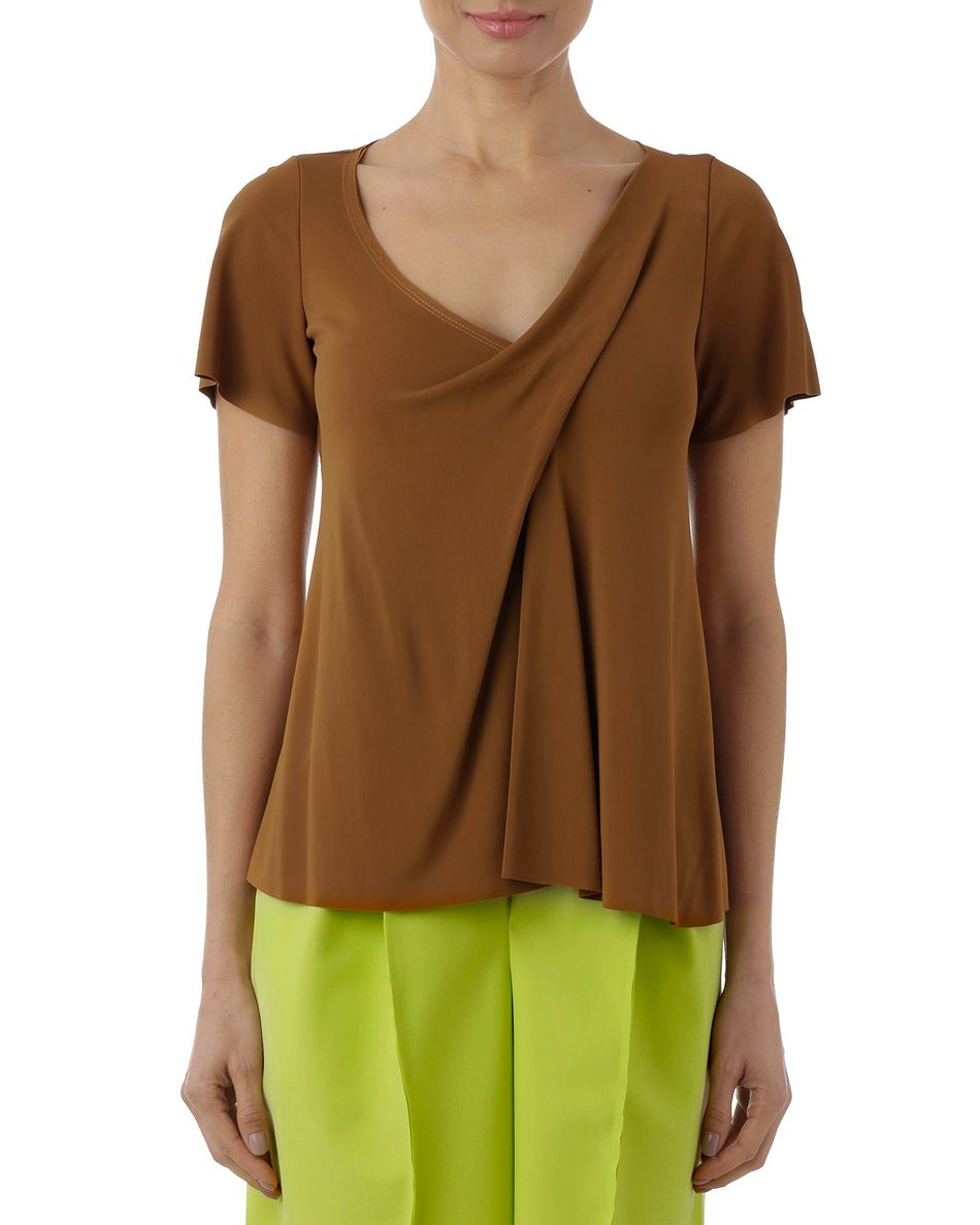 Blusa prega decote marrom