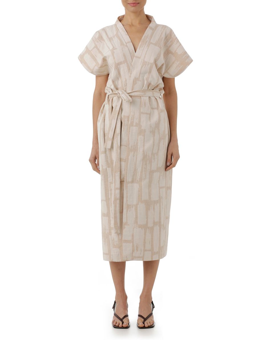 Vestido transpasse jacquard bege