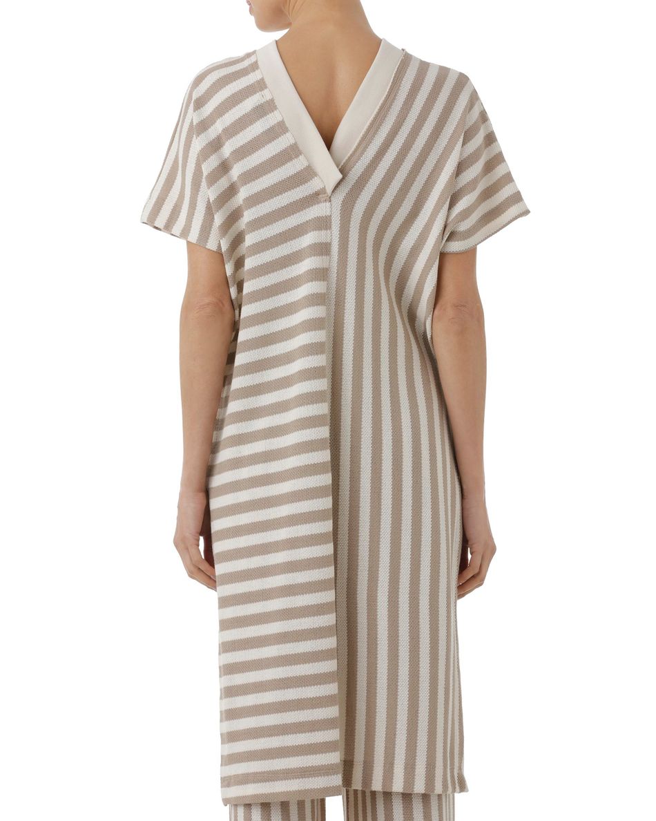 Blusa Comprida Listra Bege e Branco