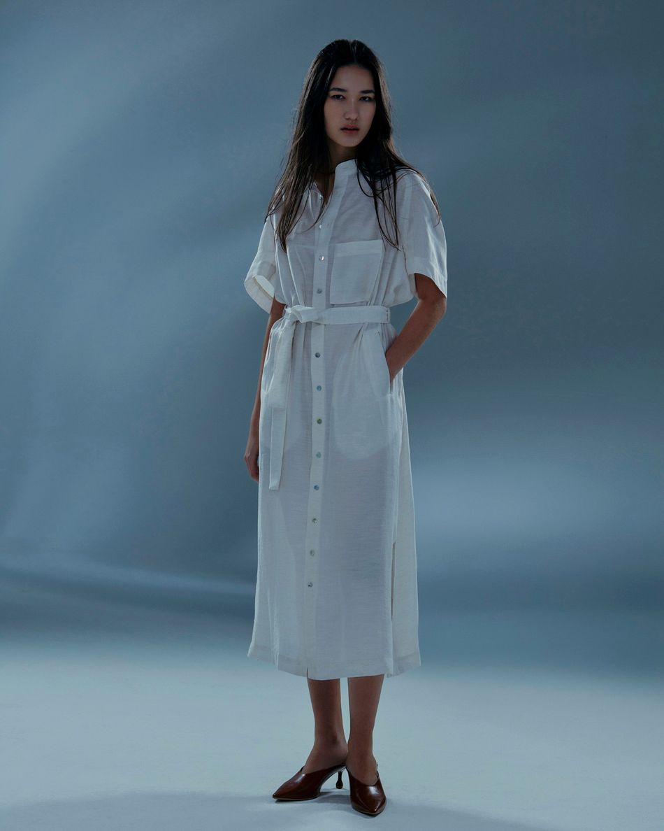 Vestido chemise gola padre Natural