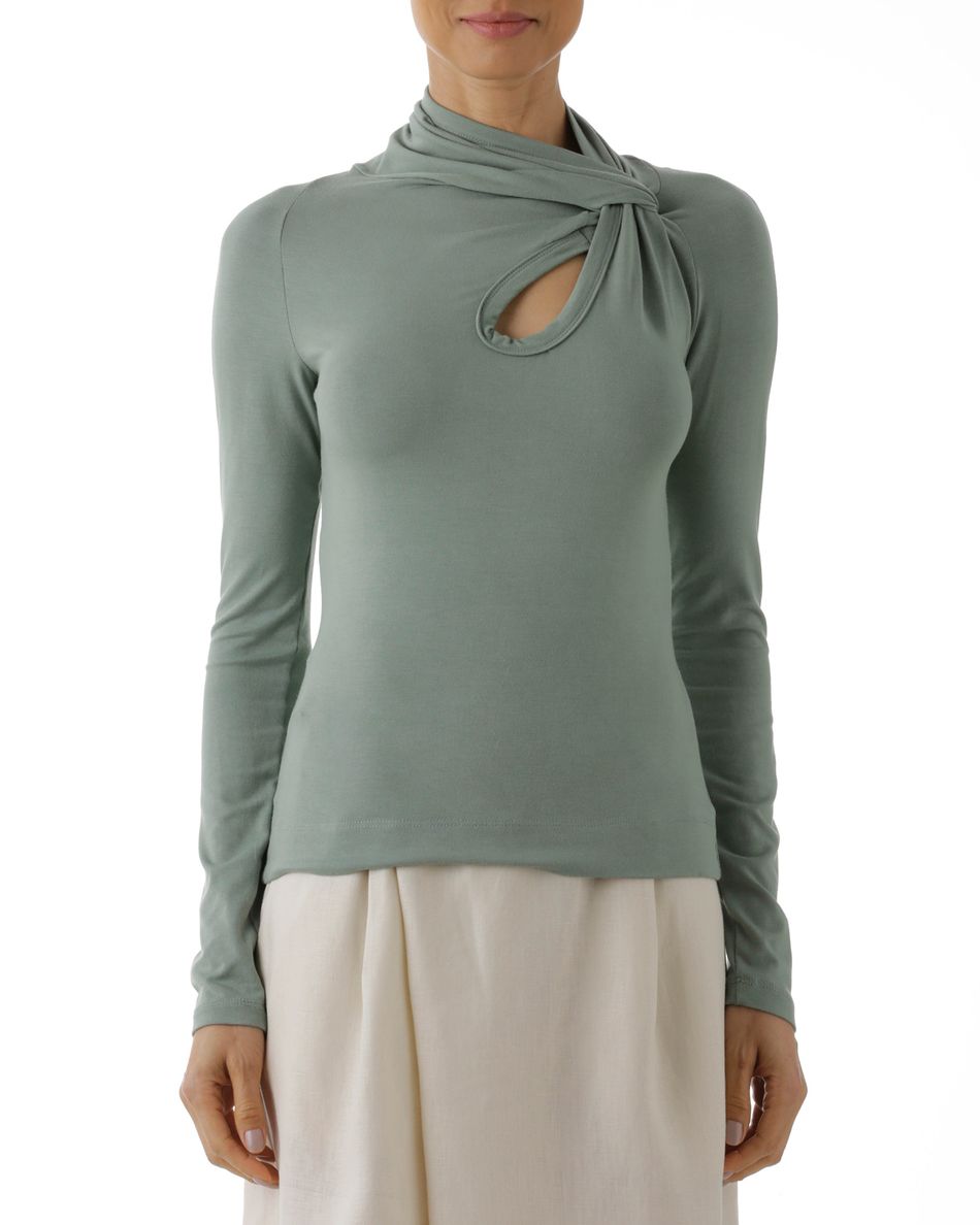 Blusa Decote Drapeado Manga Longa Verde