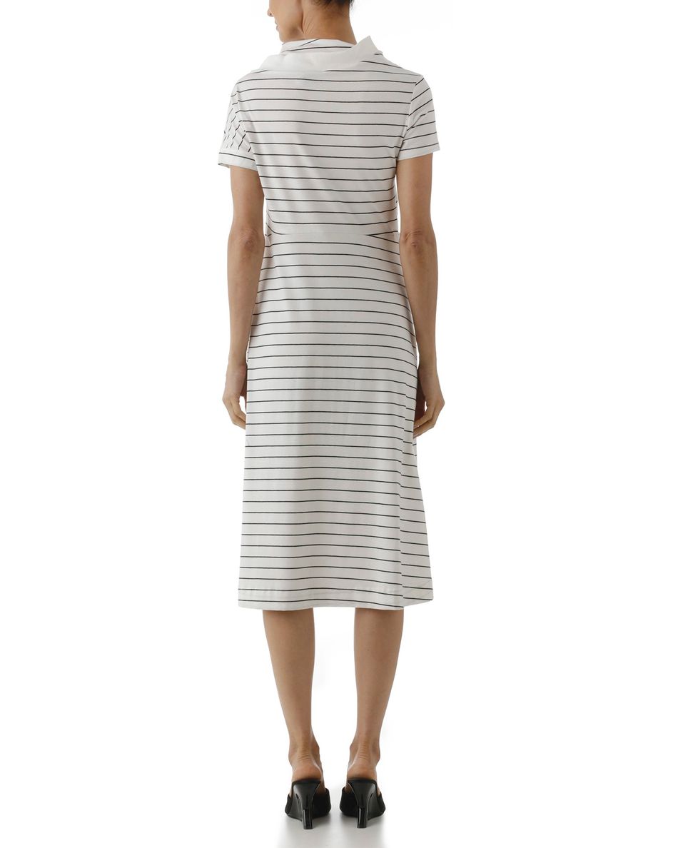 Vestido Drapeado Listra Fina Branco & Preto