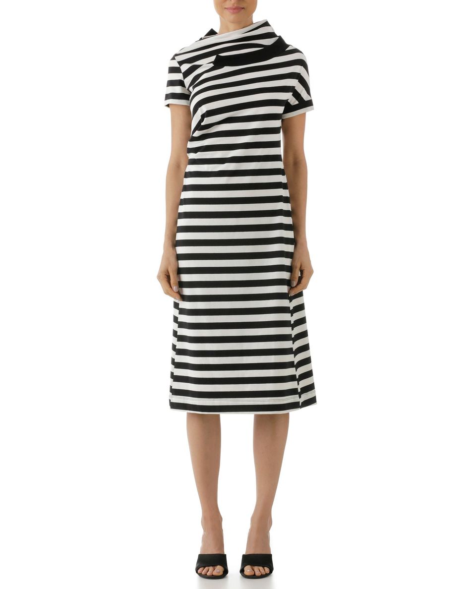 Vestido Drapeado Listra Grossa Branco & Preto
