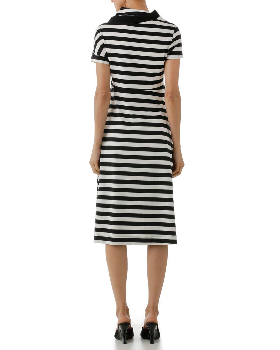 Vestido Drapeado Listra Grossa Branco & Preto
