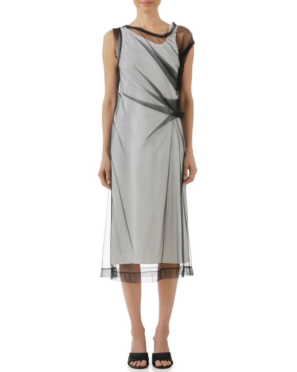 Vestido Tule Drapeado Preto