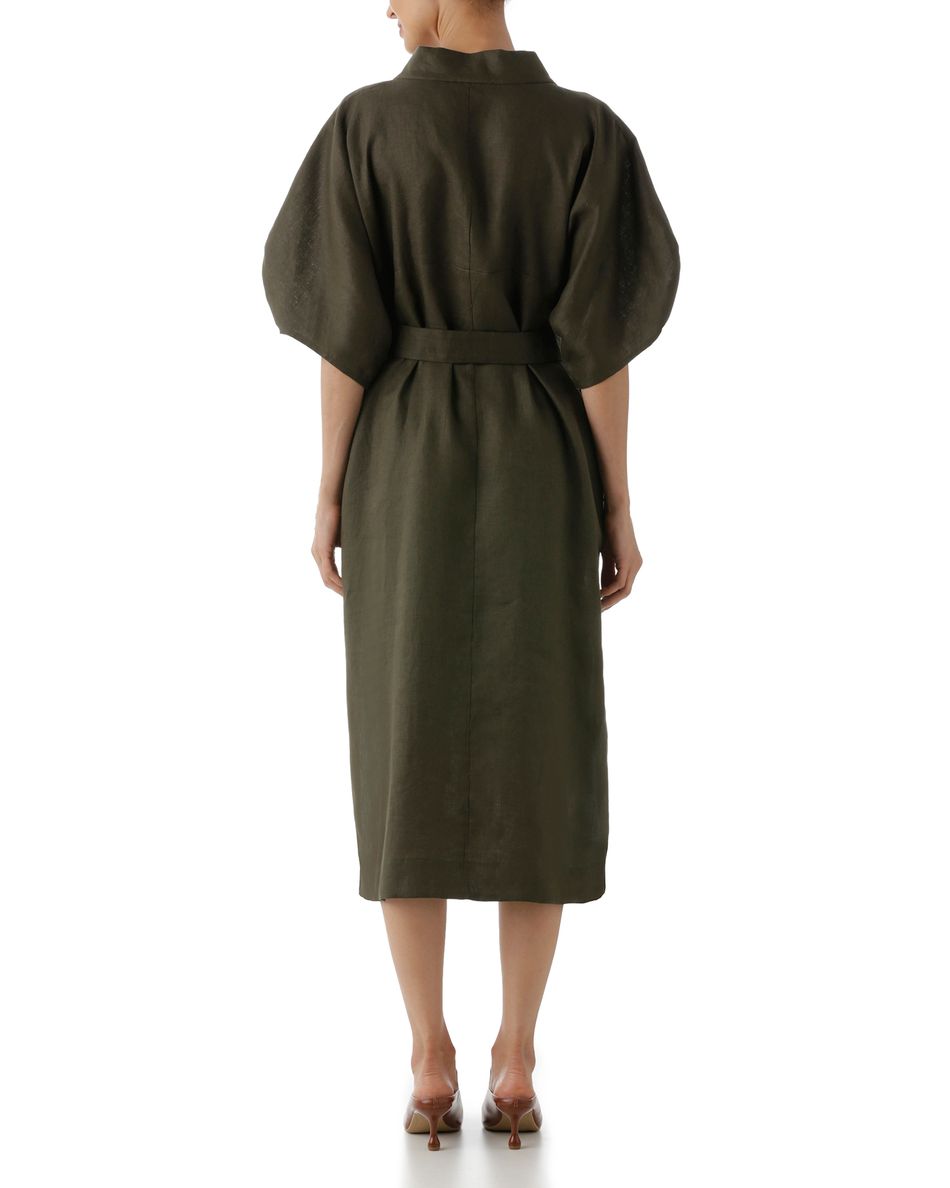 Vestido Quimono em Linho Verde Militar