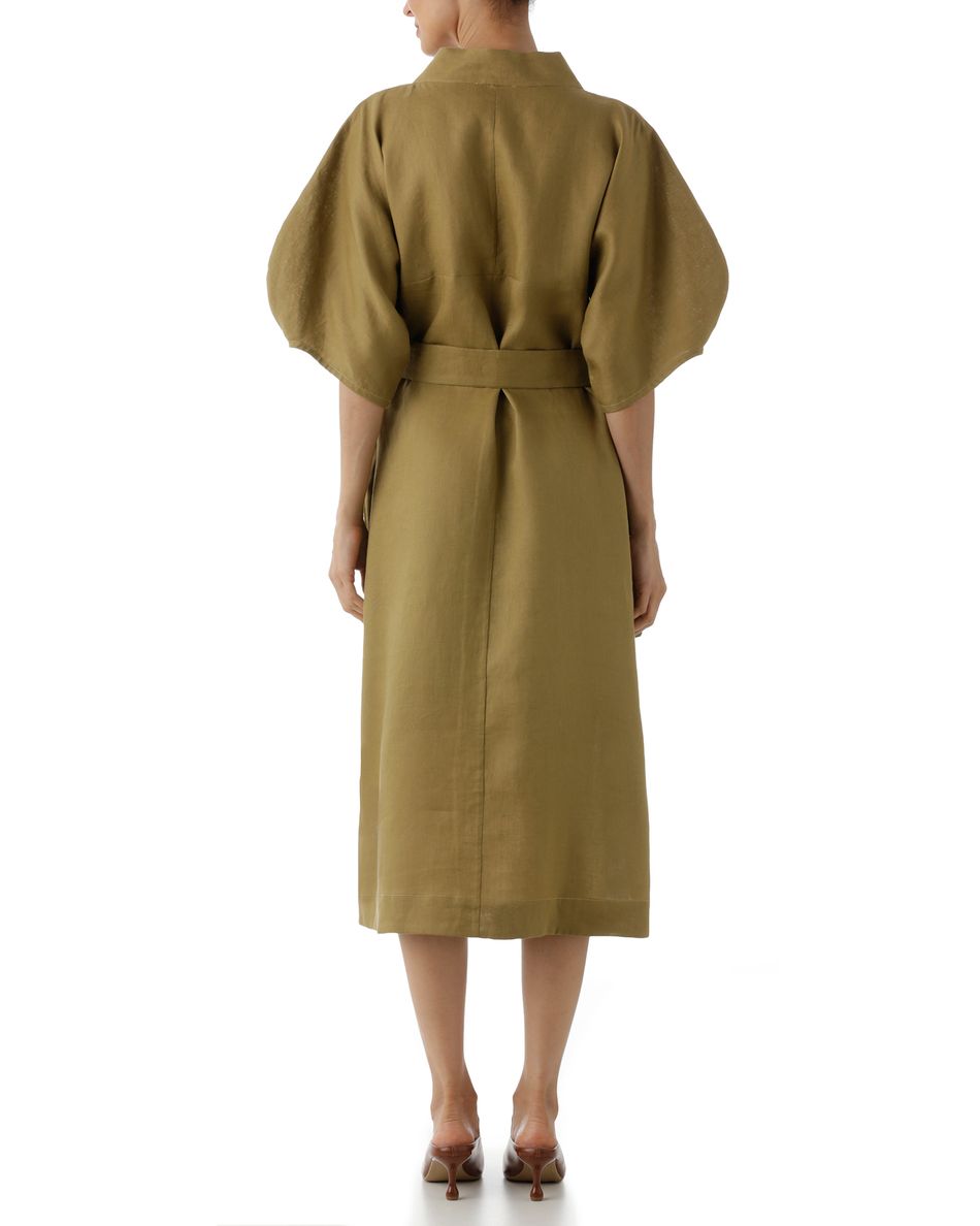 Vestido Quimono em Linho Verde-oliva