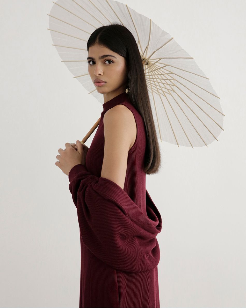 Vestido Mangas Destacáveis Bordô
