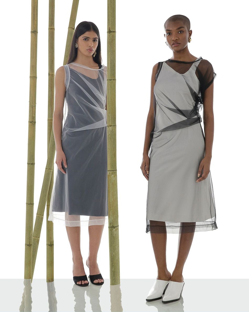 Vestido Tule Drapeado Preto