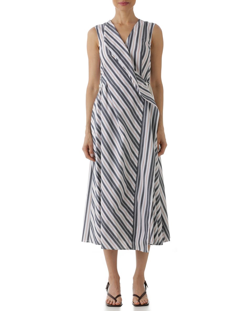 Vestido Transpasse Babado Listrado