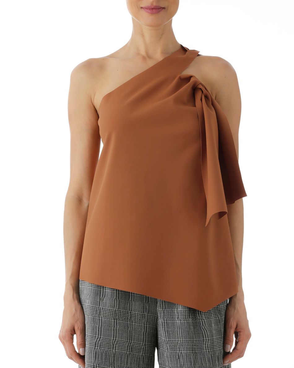 Blusa um ombro malha block telha